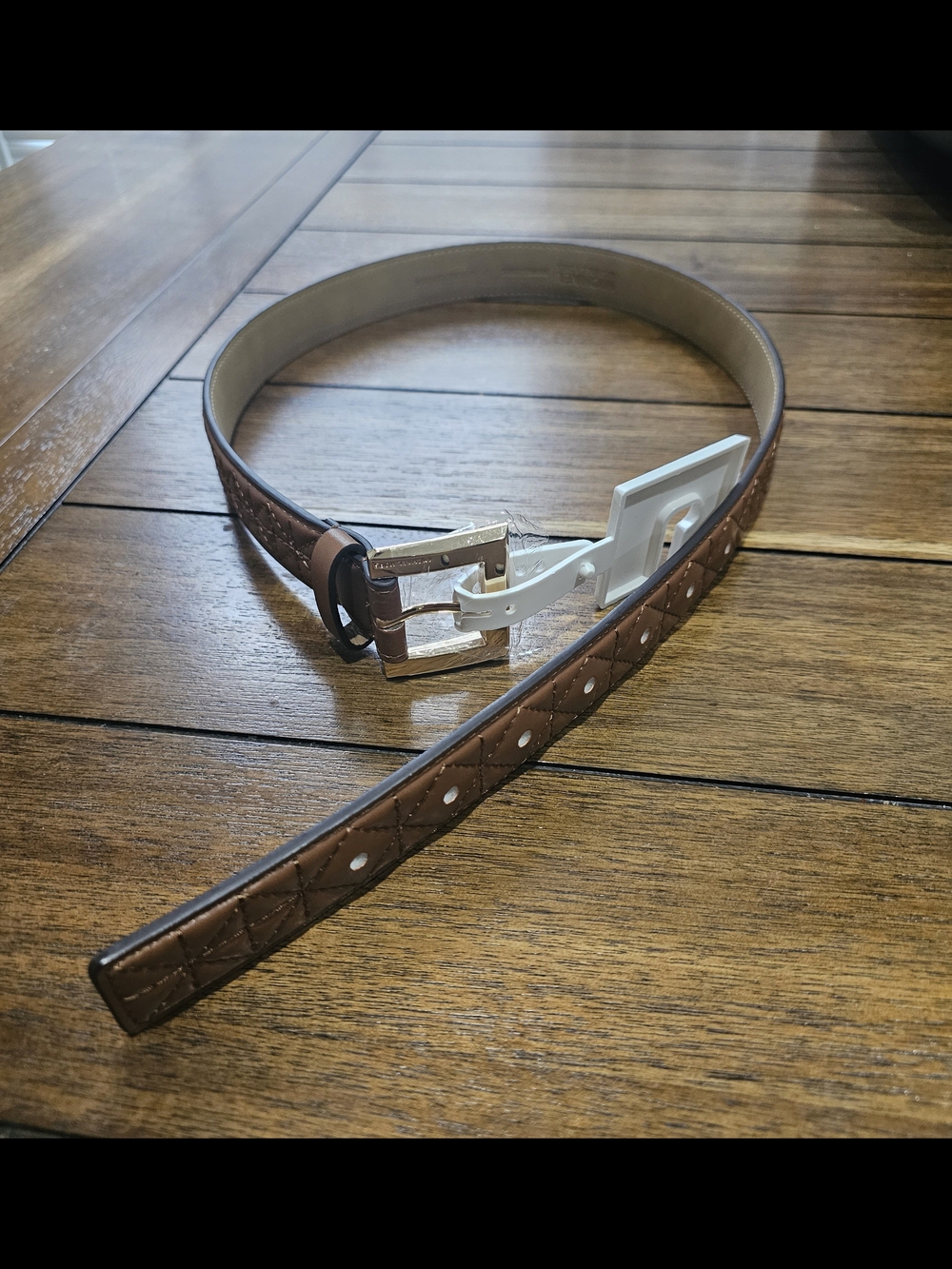 Michael Kors Brown Quilted Leather Belt with Gold Buckle